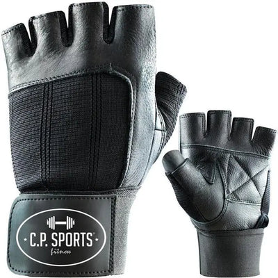 Fitnesshandschuhe Leder Mit Bandage atmungsaktiv doppelt genäht Grip - Protektoren für perfekten Halt - Sport - Knight - Handschuhe