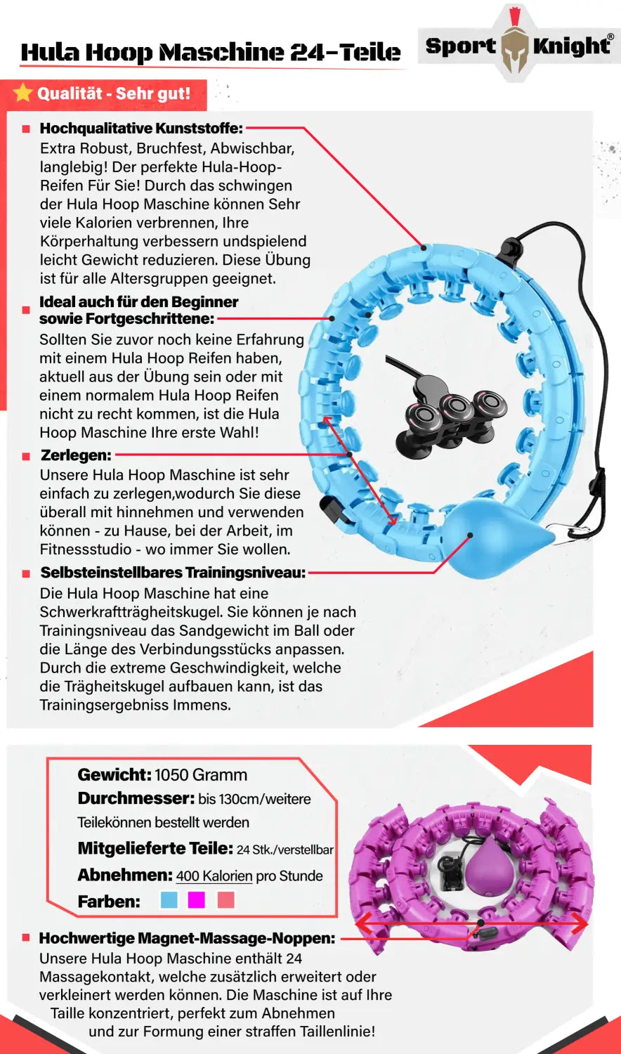 Smart Hula Hoop Maschine 24-Teile mit Schwungkugel, verstellbarer Hula-Reifen