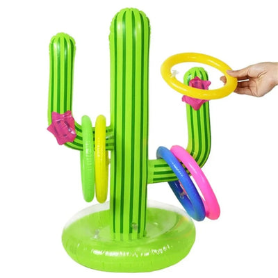 Aufblasbarer Kaktus mit bunten Ringen Outdoor, lustiges Kaktus-Wurfspiel fürs Pool & Garten