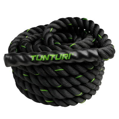 Coiled black und grüne Battle-Rope für funktionelles Training und gezielte Körperstraffung