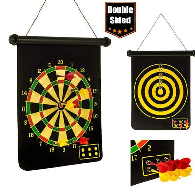 Doppelseitige Dartscheibe mit magnetischen Pfeilen, platzsparendes Design, ideal für meter e-darts