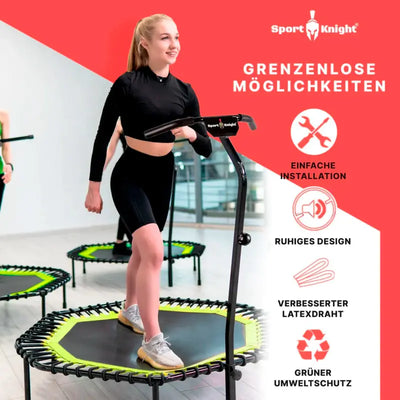 Deluxe Fitness Trampolin mit Griff und verstellbarer Höhe für ausgeglichenes Schwingverhalten