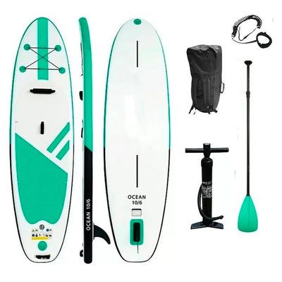 Inflatable paddleboard mit breitem Design, rutschfestem Tragegriff und Zubehör für Flachgewässer