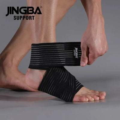 Schwarze elastische Knöchelbandage aus Nylon mit Wickelverschluss für Fitness und Gelenkschutz