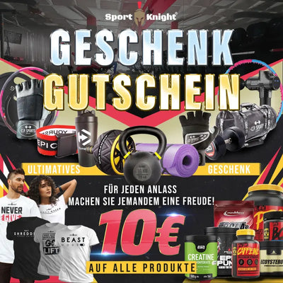 Fitness Produkt Werbung mit Geschenk-Gutschein 10€ - 2000€ von sport-knight®, einlösbar