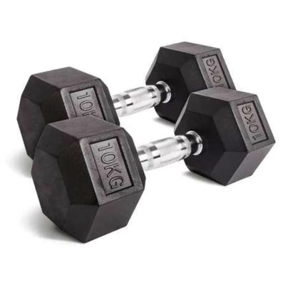 Gummierte Hexform-Hantel mit ergonomischer Griffform, hochwertigem Gummi ummantelt