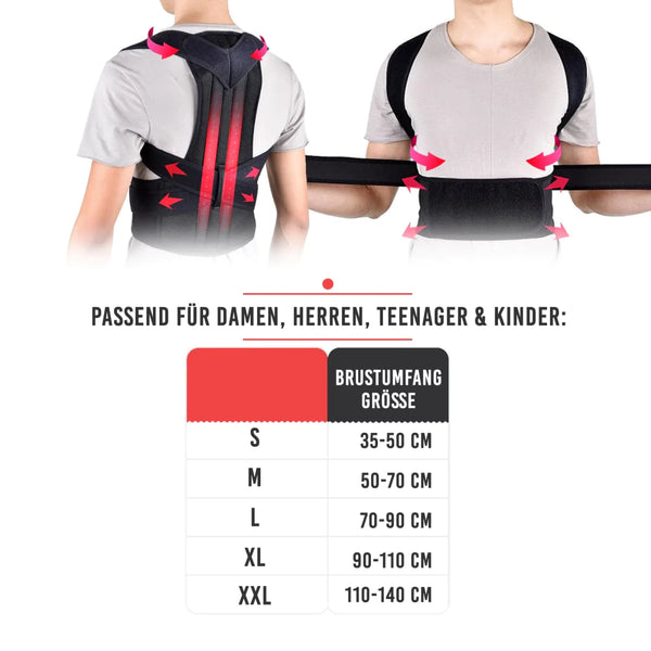 Haltungskorrektur Breit Sizing Chart mit atmungsaktiv extra breitem Taillengurt