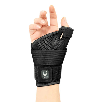 Schwarze Handgelenksbandage mit individuell einstellbarer Handgelenkstütze und innovativem Gelenksystem