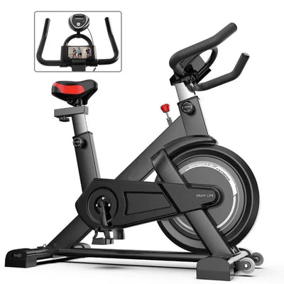 Schwarzes Stationary Bike mit integriertem Display und Handyhalterung für Hochleistung Heimtrainer