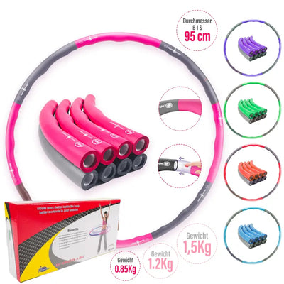 Pink und Grau Hula Hoop Reifen Premium mit abnehmbaren Segmenten für Hula-Hoop Trainingsbuch