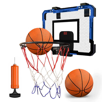 Indoor-Basketballkorb Set für Zuhause mit elektronischem Punktezähler, 2 Bälle, Pumpe