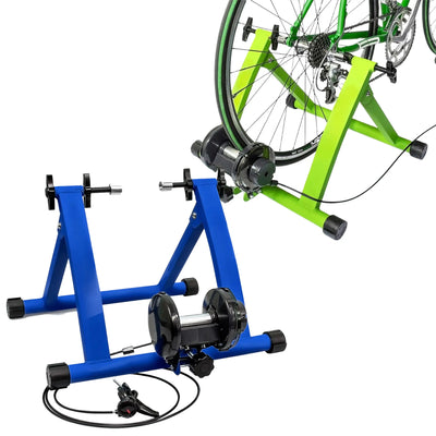 Indoor Fahrradtrainer mit 6 Gängen, robustem Stahlgestell und Vorderradstütze für effektives Fahrradtraining