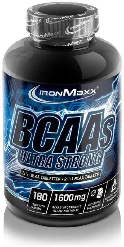 IronMaxx BCAAs Ultra Strong Supplementflasche für schnellen Muskelaufbau und drei essentiellen