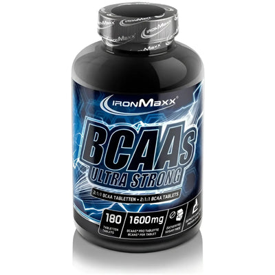 IronMaxx BCAAs Ultra Strong Supplementflasche für schnellen Muskelaufbau und drei essentiellen