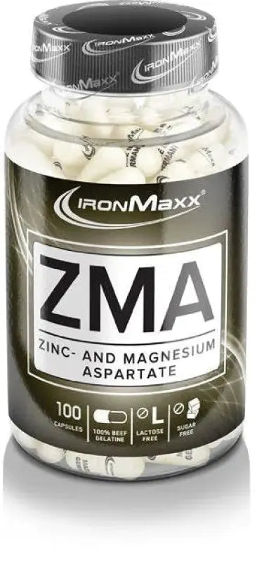 Flasche mit ZMA Kapseln IronMaxx ZMA, mit Zink Monomethionin und Magnesium