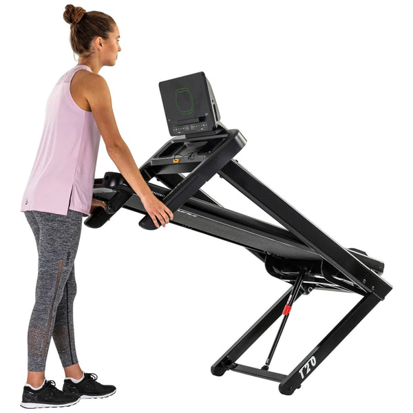 Klappbares schwarzes Laufband mit LED-Monitor, Tablet-Vorrichtung und herausragendem Laufkomfort