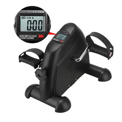Schwarzes Mini Heimtrainer mit LCD Display, vielseitiges Beintraining, kompaktes Fitnessgerät