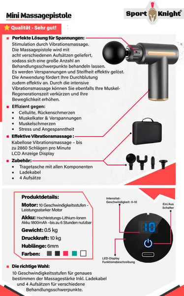 Mini Massagepistole mit LCD Anzeige für effektive Vibrationsmassage gegen Muskelverspannungen