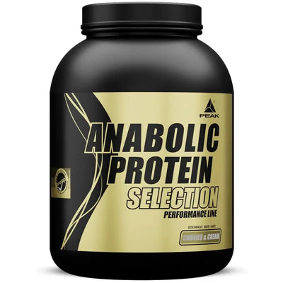 Schwarzer Proteinpulverbehälter Peak Anabolic mit Arotop Qualitätssiegel, soja protein isolat und whey hydrolysat