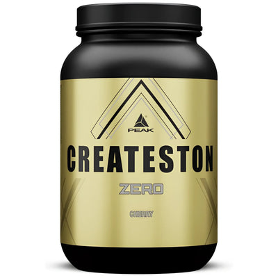 Schwarzer Behälter Peak Createston Zero mit whey protein isolat für fettarmen muskelaufbau