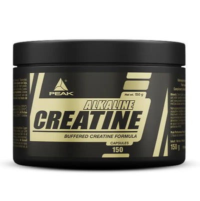 Schwarzer Container mit Peak Performance Creatin Alkylne Creatin-Formel hilft