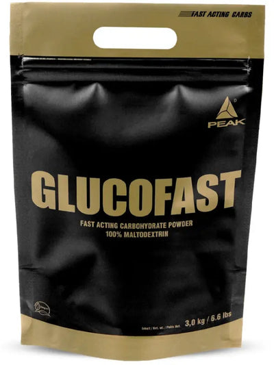 Schwarze goldene Peak Glucofast Packung mit Kohlenhydratspender und Vitamin-Komplex