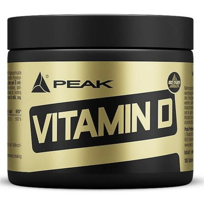 Schwarzer Behälter mit Peak Vitamin D für Peak Performance Vitamin und vitamine winter