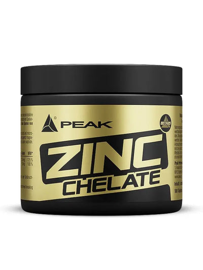 Schwarzer und goldener Zink Chelat Ergänzungskontainer Peak Zinc Chelat, 180 Tabletten