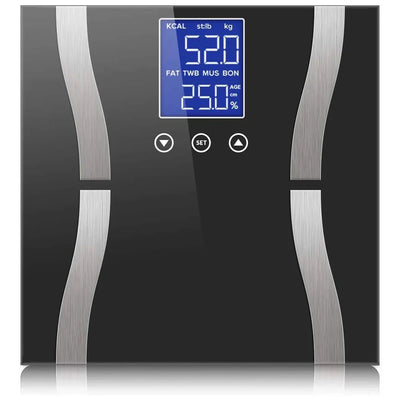 Digitale Körperwaage aus gehärtetem Glas für exakte Körperanalyse bis 180 kg