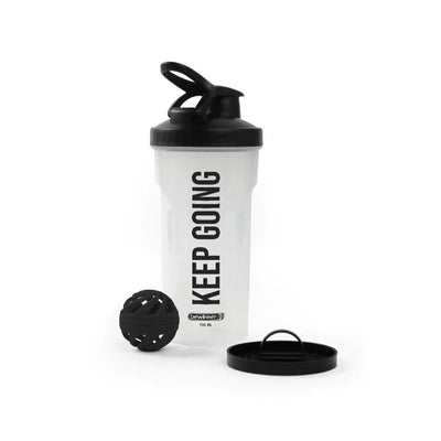 Weißer professionelle Gym Shaker 700ml mit auslaufsicherer Verschlusskappe und Motivations-Design