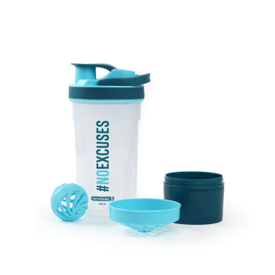 Blaue weiße Protein Shaker Flasche mit Pilzfach, innovatives 3-in-1 Design, Premium Shaker