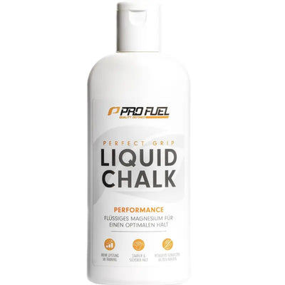 Weiße Flasche Profuel Liquid Chalk Flüssigkreide, sicherer Halt gegen Schweißbildung