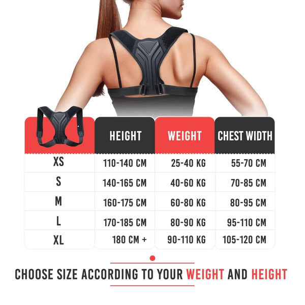 Posture corrector sizing chart für Rückentrainer mit Haltungskorrektur und schulterriemen anpassbar