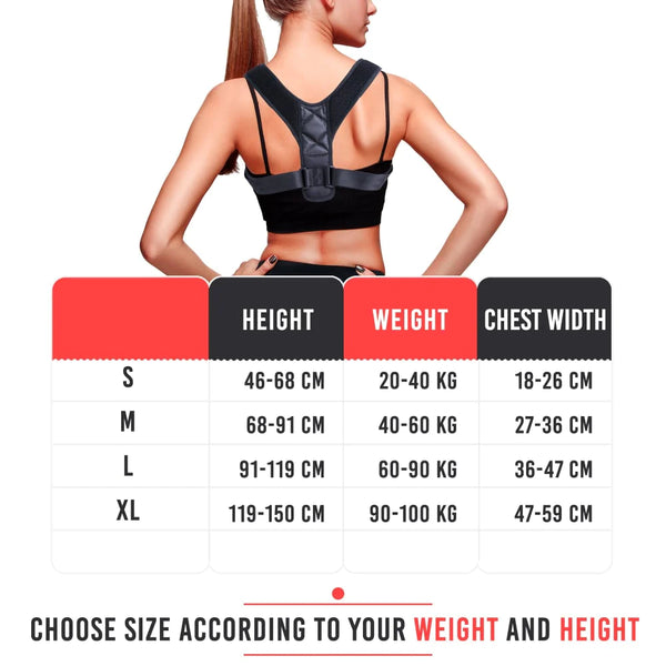 Posture corrector sizing chart mit komfortreiches premium neopren für haltungskorrektur weich