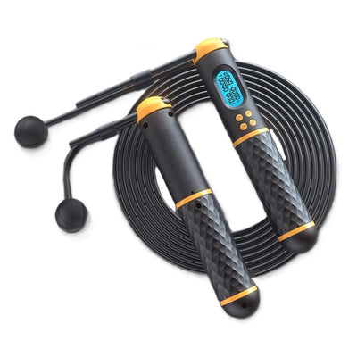 Schwarz-gelbes digitales Springseil mit präzisem Fitness-Tracking und innovativem 2-in-1-Design