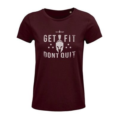 Maroon Sport-Knight® Damen Fitness T-Shirt mit motivierendem Druck get fit don’t quit