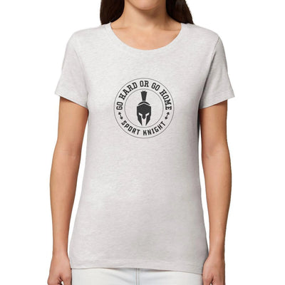 White sport-knight® damen fitness t-shirt mit Spartanhelm Grafik aus organischer Baumwolle