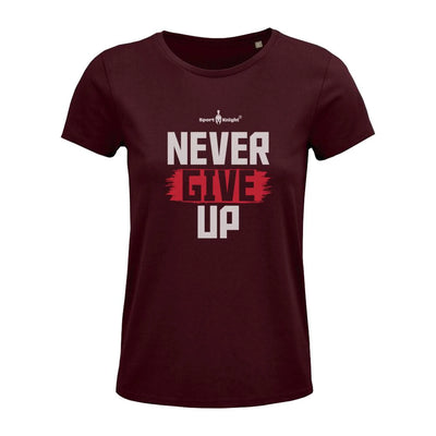 Maroon Sport-Knight® Damen Fitness T-Shirt mit Never Give Up Schriftzug