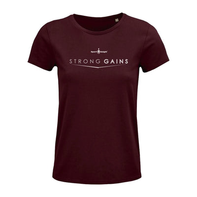 Maroon Sport-Knight® Damen Fitness T-Shirt Strong Gains Organisch für Damen