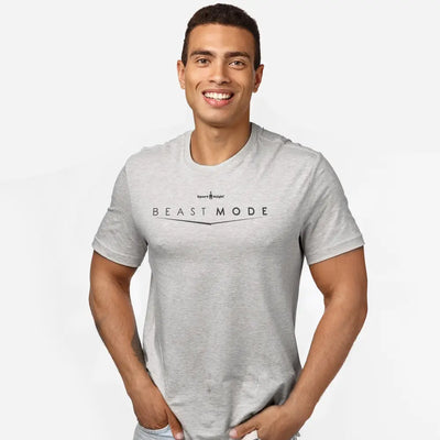 Graues Sport-Knight® Fitness T-Shirt mit Beast Mode Schriftzug und Logo