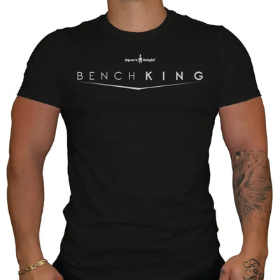 Schwarzes Sport-Knight® Herren Fitness T-Shirt mit Schriftzug Bench King und Logo
