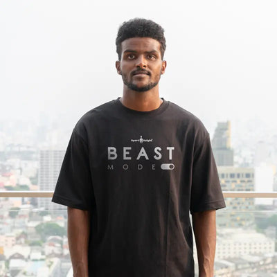 Schwarzes Sport-Knight ® Oversize T-Shirt mit Beast Mode Aufdruck