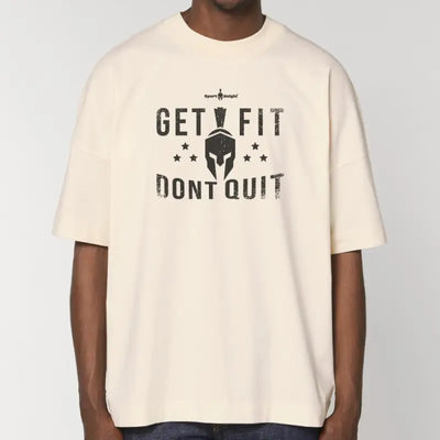 Beige oversize T-Shirt mit Schriftzug Get Fit und Sport-Knight® Logo