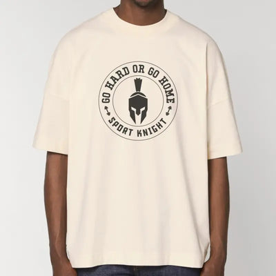 Beigees Herren Oversize T-Shirt mit Sport Knight Logo und Schriftzug Go Hard