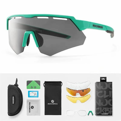 Grüne sportliche Fahrradsportbrille mit polarisierten Gläsern, ergonomischer Passform, UV-Schutz