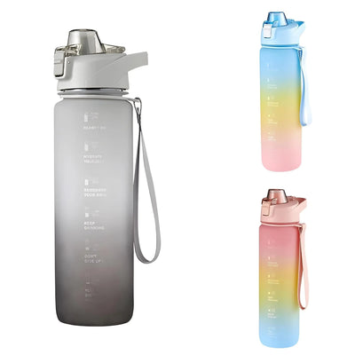 Stilvolle Sportflasche mit Farbverlauf, Zeitmarkierungen für maximale hydration bei heißen Sommertagen