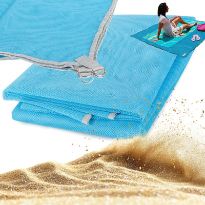 Blaue Mesh-Bettdecke Strandmatte 150x200 cm mit Befestigungsösen, sandfrei, hochwertiges microfaser-handtuch