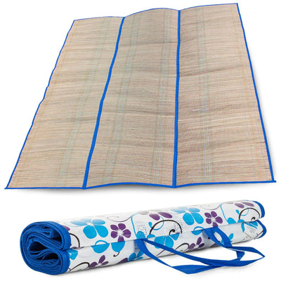 Foldbare Strandmatte mit Blumenmuster aus Stroh, perfekt für den Strand & pflegeleicht