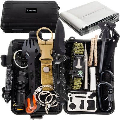 7Wizard Survival Kit 32 in 1 mit Multitool, Messer, Taschenlampe und Notfallfolie