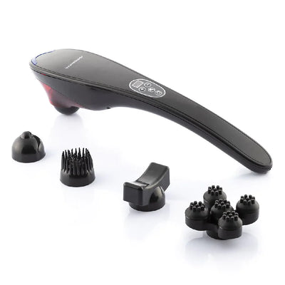 Black kabelloses Handmassagegerät mit 5 Aufsatzköpfen, Infrarotwärme, innovatives EMS-Pulstechnologie